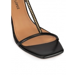 T-bar mid heel sandals in black leather Pura López