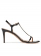 T-bar mid heel sandals in black leather