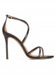 High heel sandals with crossed straps in black leather