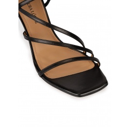 Strappy mid heel sandals in black leather Pura López