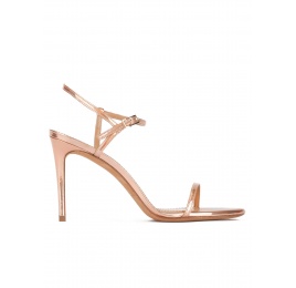 Minimalist design high heel sandals in rose gold leather Pura López