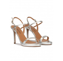 Silver leather platform high heel sandals Pura López