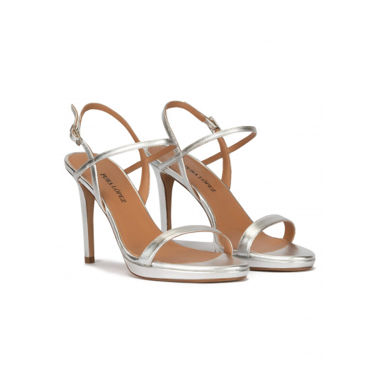 Silver leather platform high heel sandals Pura López