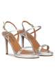 Silver leather platform high heel sandals