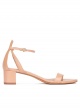 Ankle strap mid block heel sandals in nude leather