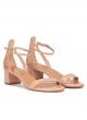 Ankle strap mid block heel sandals in nude leather