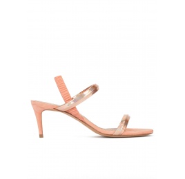 Mid heel sandals in nude metallic leather with tubular straps Pura López