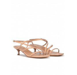 Mid heel sandal in nude leather with strappy design Pura López