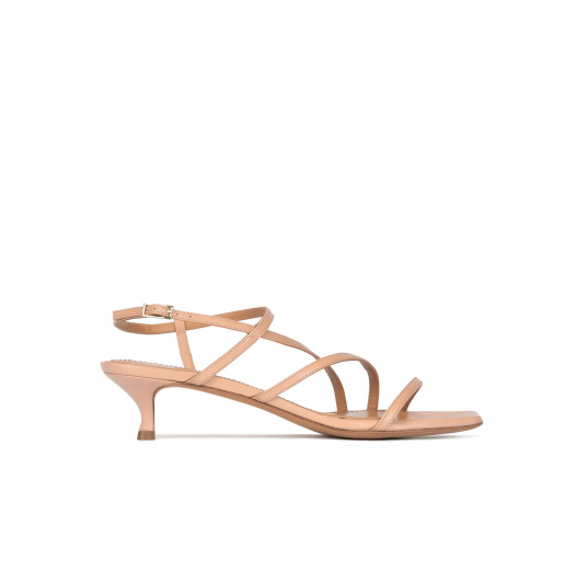 Mid heel sandal in nude leather with strappy design Pura López