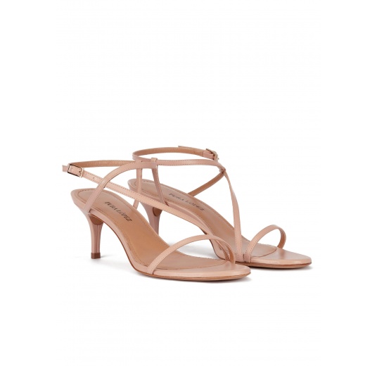 Strappy mid stiletto heel sandals in nude leather Pura López