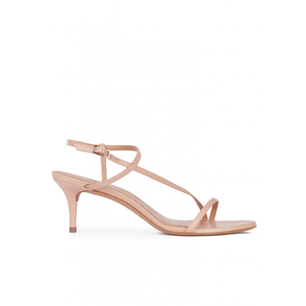 Strappy mid stiletto heel sandals in nude leather