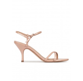 Strappy mid heel sandals in nude patent leather Pura López