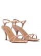 Strappy mid heel sandals in nude patent leather
