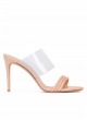 High heel mules in nude leather and transparent vinyl