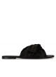 Black satin slides with bow detail