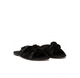 Black satin slides with bow detail Pura López