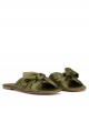 Bow detailed flat sandals in caqui green satin