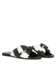 Bow-detailed flat sandals in black and white fabric