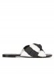 Sandalias planas con lazo en tejido blanco y negro