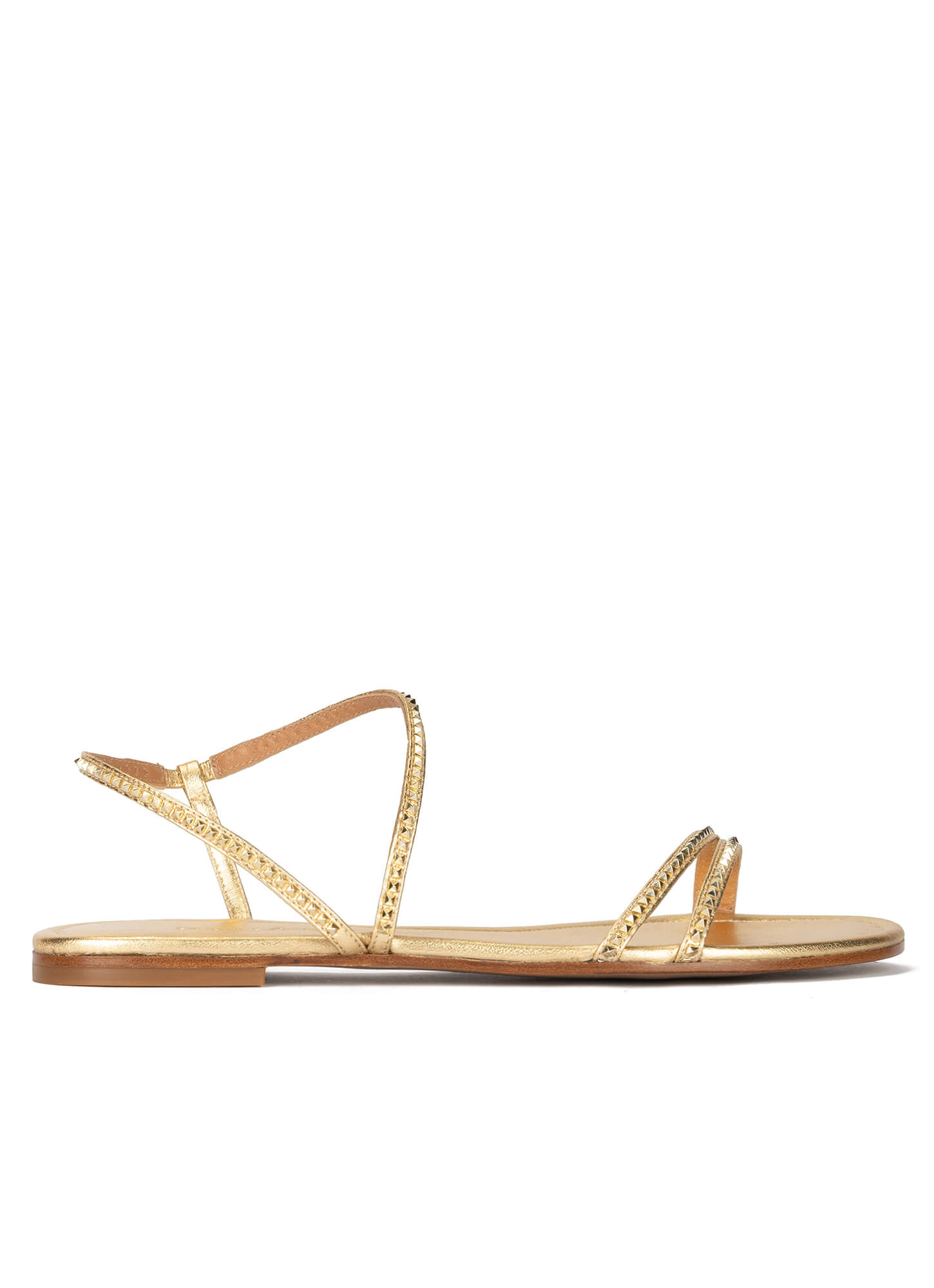 Golden strappy flat sandals in leather PURA LOPEZ
