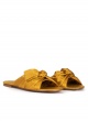 Bow detailed flat sandals in ocher satin