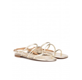 Ankle strap flat sandals in platin metallic leather Pura López