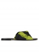 Bow-detailed flat sandals in green-black fabric