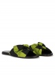 Bow-detailed flat sandals in green-black fabric