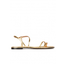 Multi-strap flat sandals in gold mirrored leather Pura López