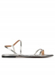 Strappy flat sandals in silver mirrored leather