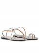 Strappy flat sandals in silver mirrored leather