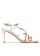 Silver mid heel squared-off toe sandals