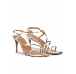 Silver mid heel squared-off toe sandals Pura López