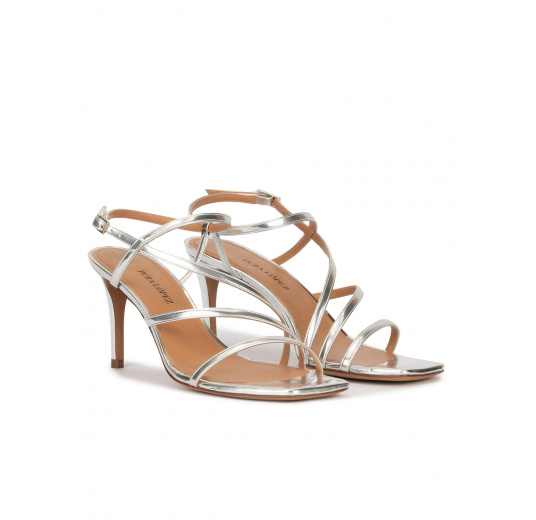 Silver mid heel squared-off toe sandals Pura López