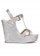 Silver T-bar espadrille wedge sandals