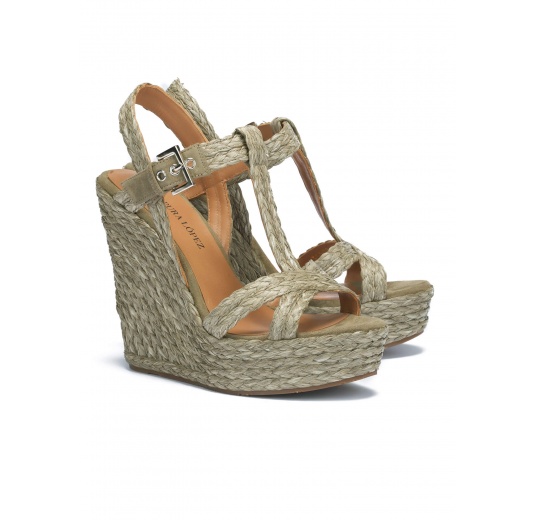 Kaki high wedge sandals Pura López