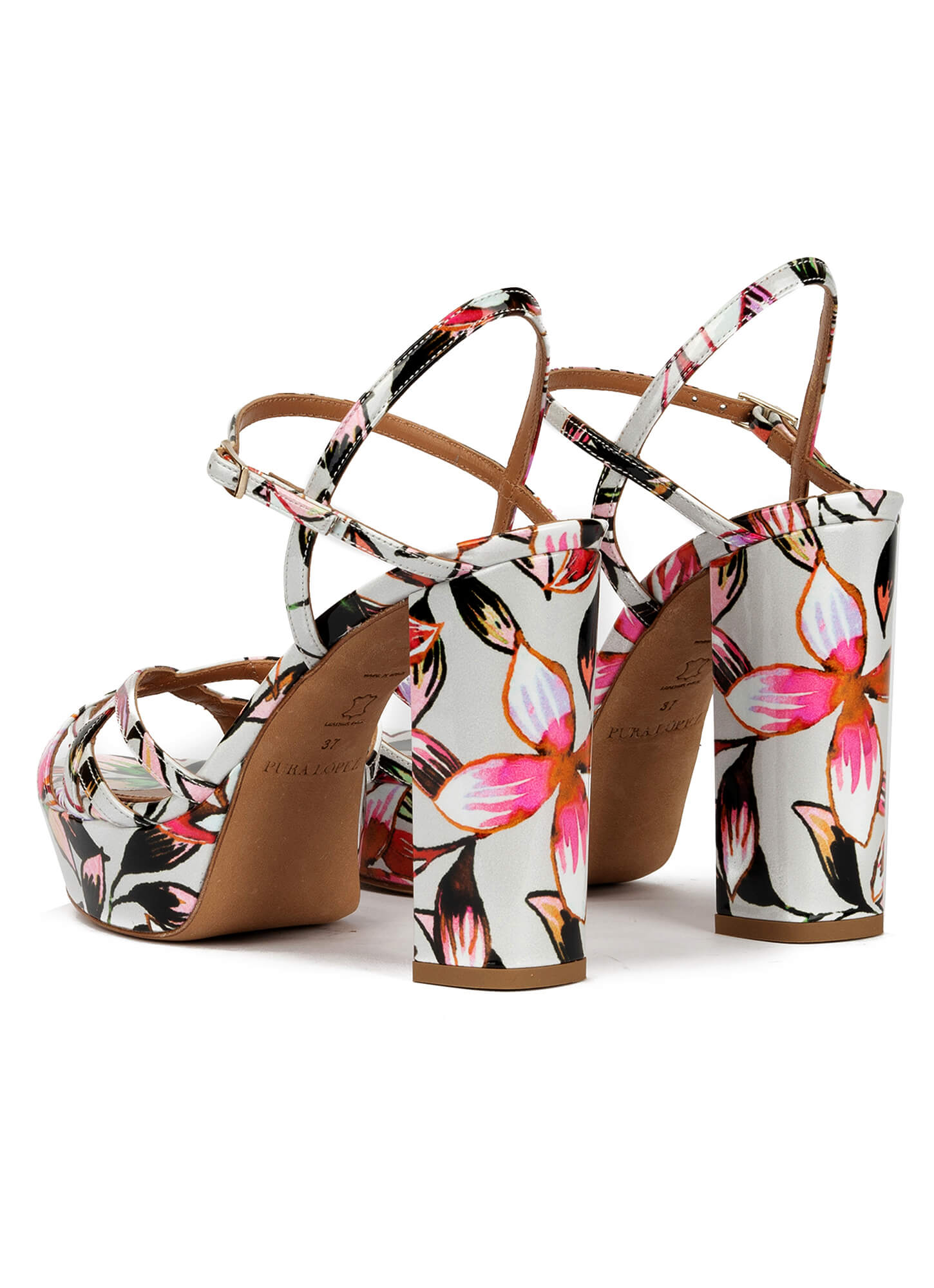 Sandalias de plataforma con estampado floral . PURA