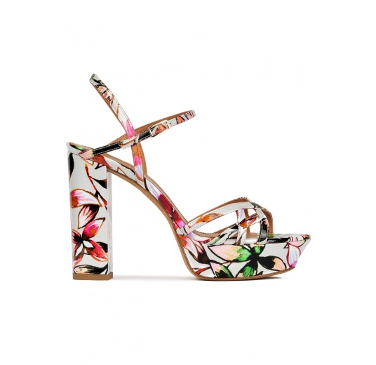 Floral print platform high block heel sandals Pura López