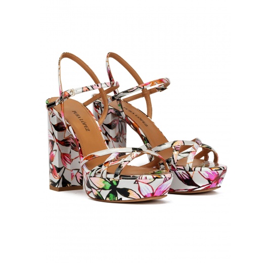 Floral print platform high block heel sandals Pura López