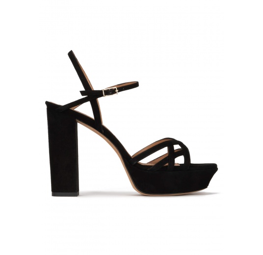 Black platform high block heel sandals in suede Pura López