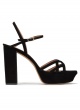 Black platform high block heel sandals in suede