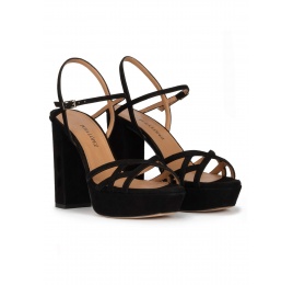 Black platform high block heel sandals in suede Pura López