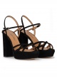Black platform high block heel sandals in suede