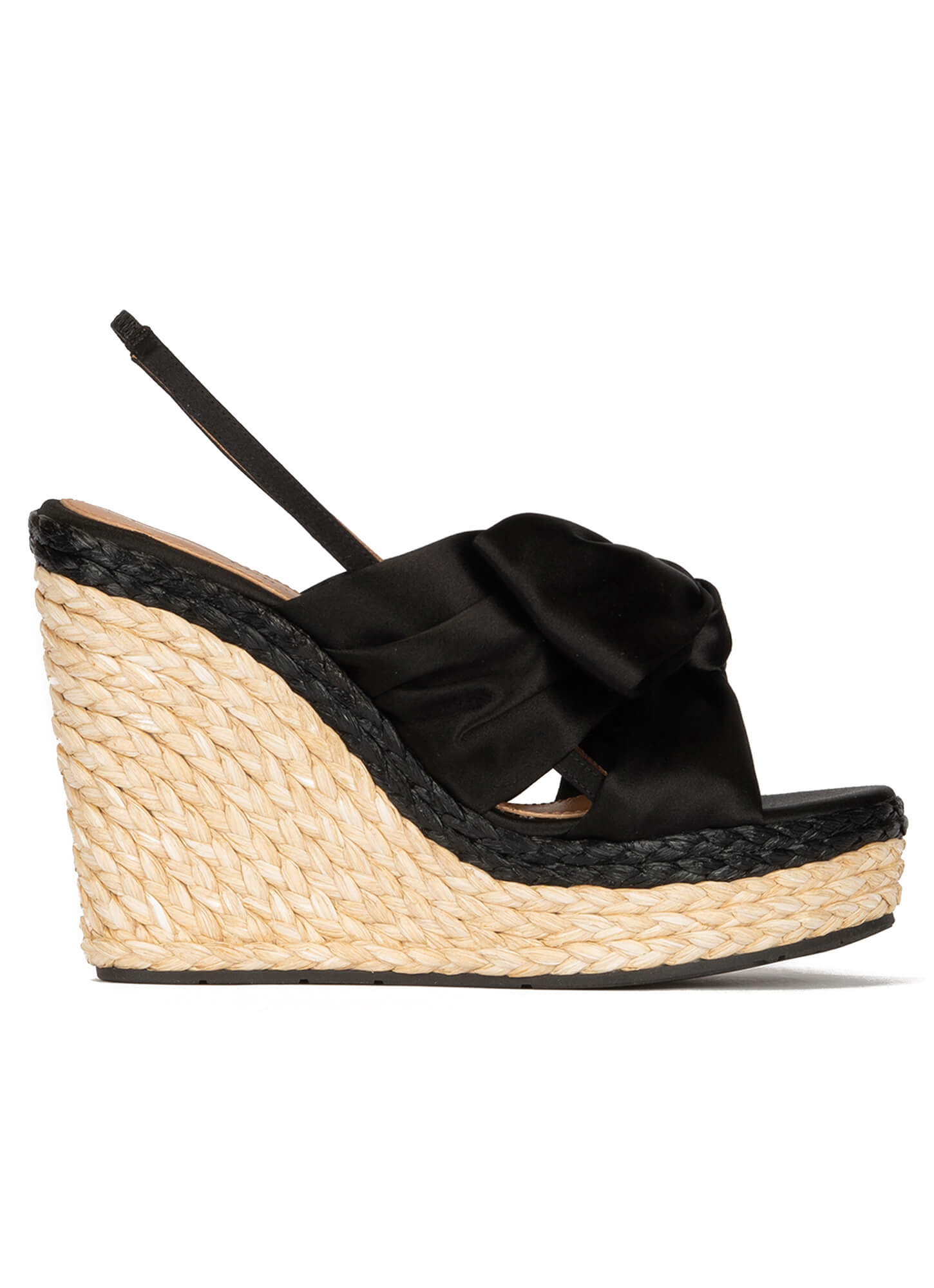 Sandalias negras de raso cuña en rafia . LOPEZ