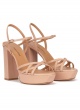 Platform high block heel sandals in nude leather