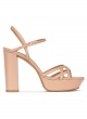 Platform high block heel sandals in nude leather