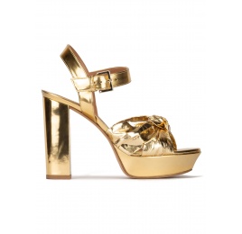 Chunky heel platform sandals in gold mirrored leather Pura López