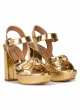 Chunky heel platform sandals in gold mirrored leather