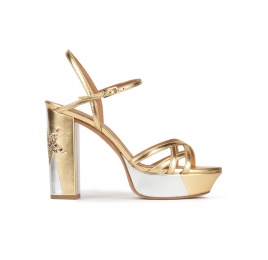 Metallic platform high block heel sandals Pura López