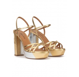 Metallic platform high block heel sandals Pura López